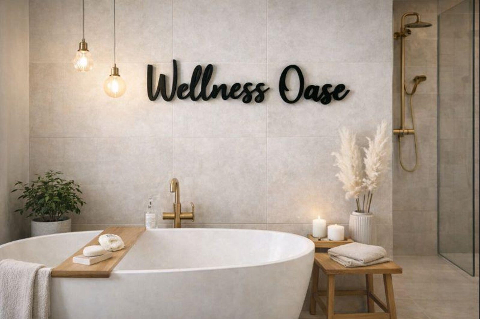 3D Wanddeko „Wellness Oase“ – entspannender Schriftzug für dein Badezimmer
