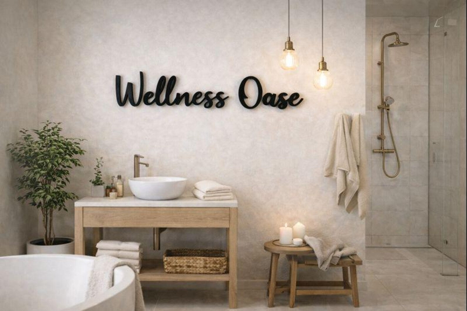 3D Wanddeko „Wellness Oase“ – entspannender Schriftzug für dein Badezimmer