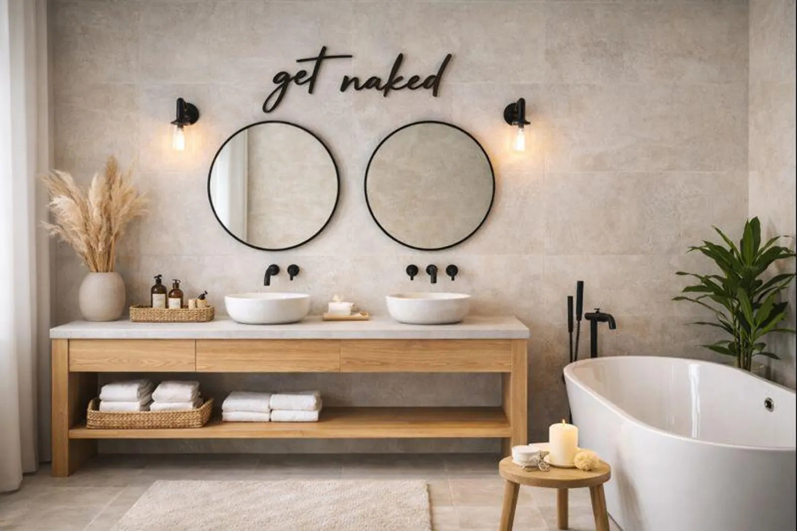 3D Wanddeko „Get Naked“ – moderner Schriftzug für dein Badezimmer