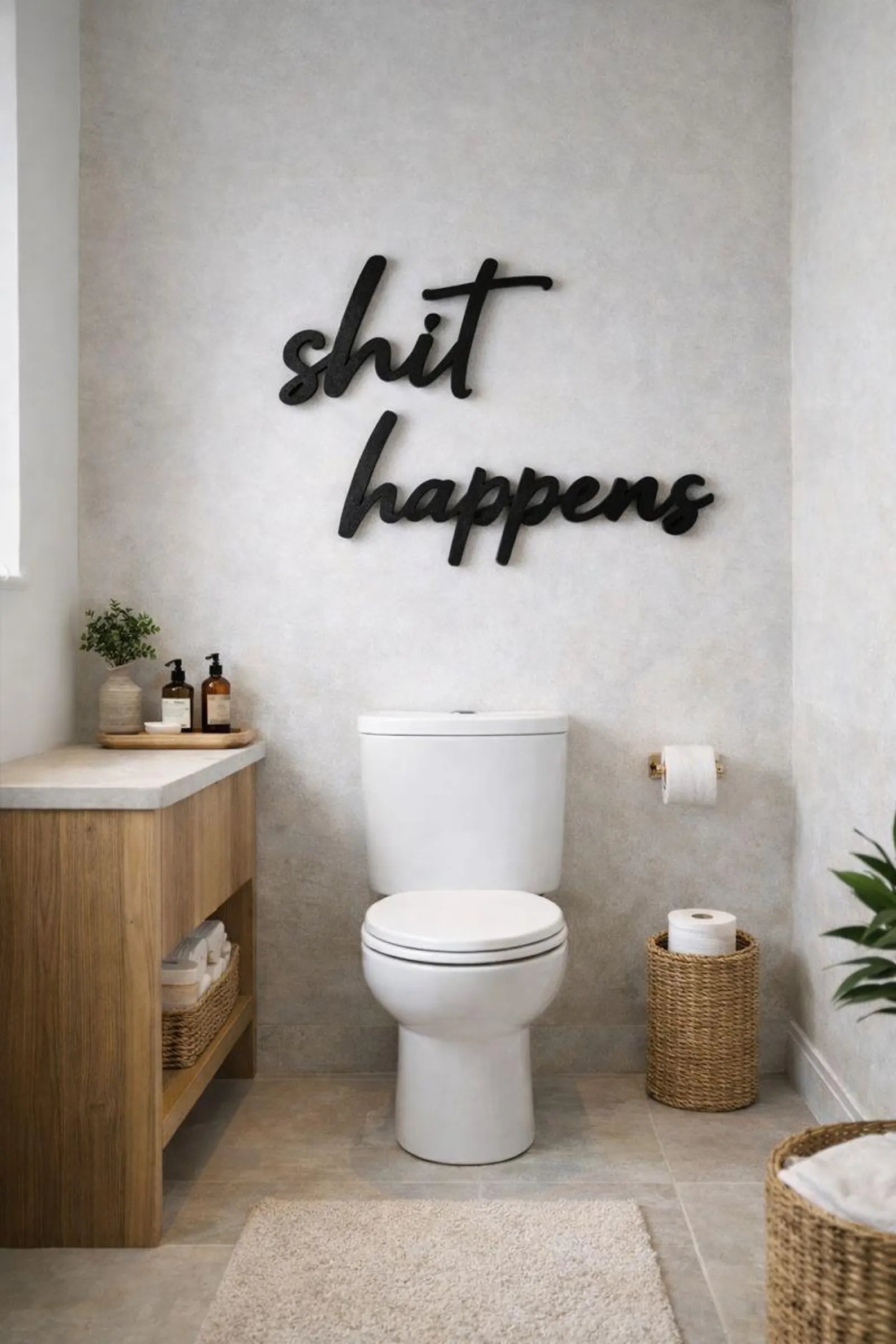 3D Wanddeko „Shit Happens“ – humorvoller Schriftzug für dein Badezimmer