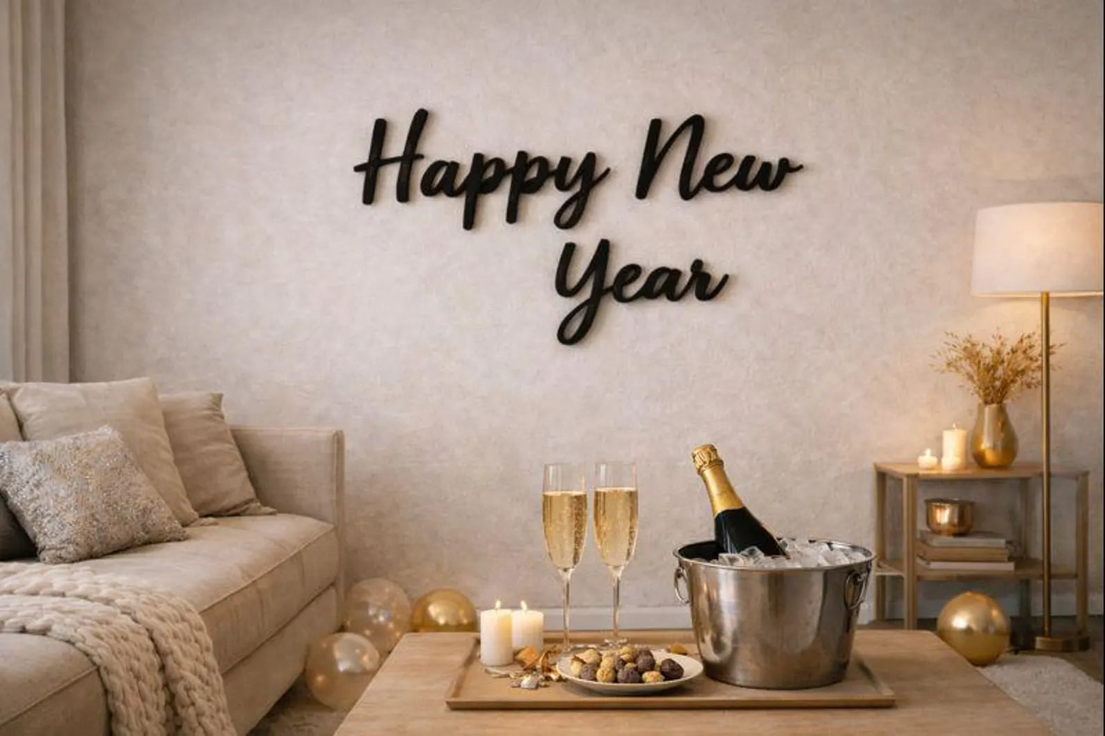 3D Wanddeko „Happy New Year“ – stilvoller Schriftzug für deine Silvester-Deko