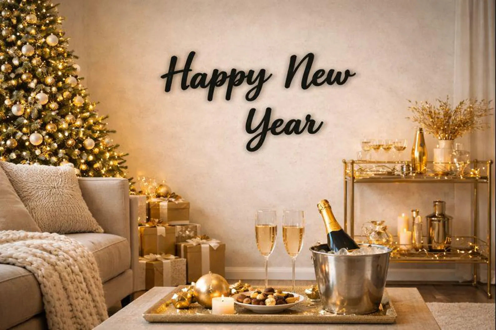 3D Wanddeko „Happy New Year“ – stilvoller Schriftzug für deine Silvester-Deko