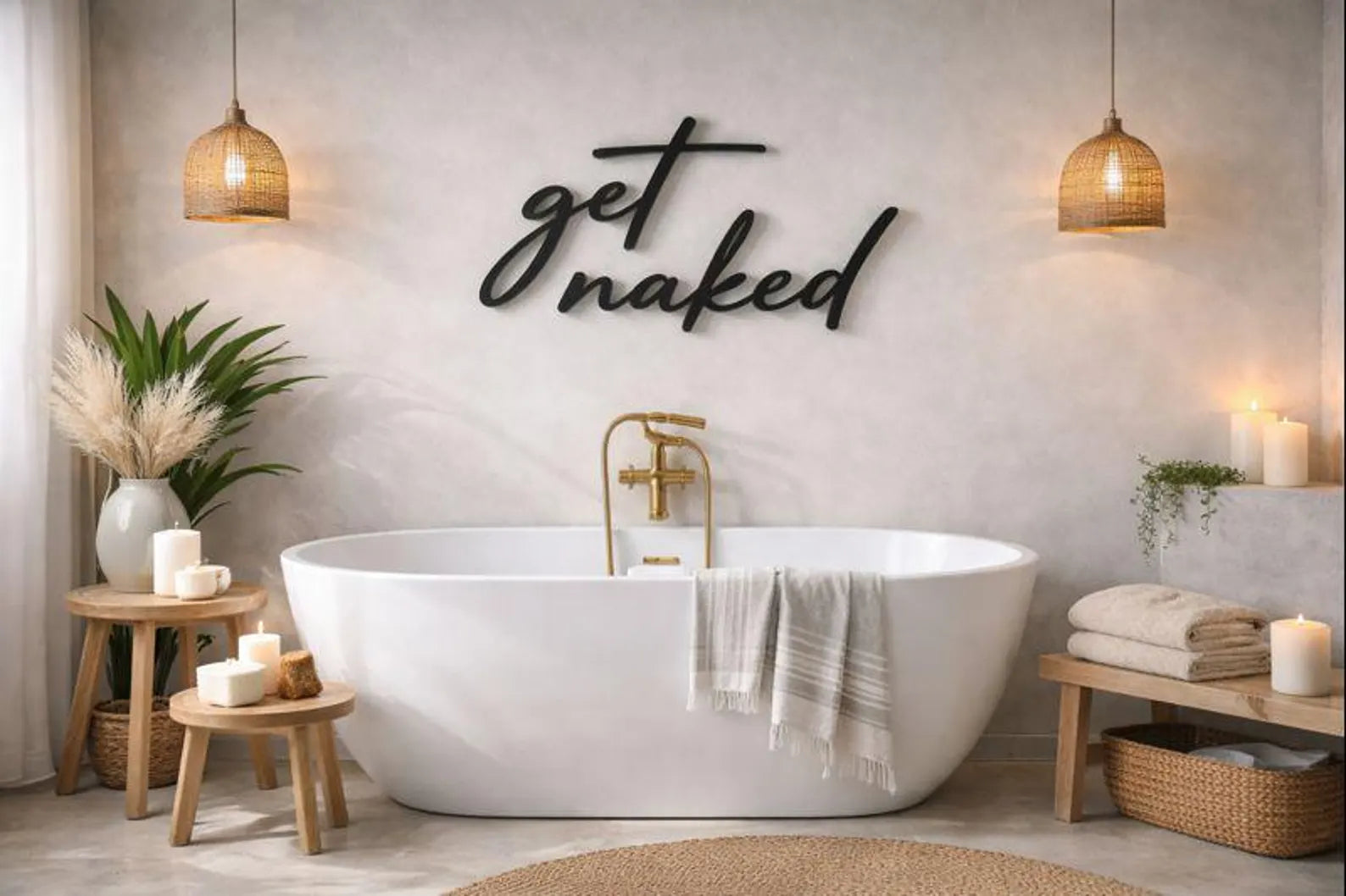 3D Wanddeko „Get Naked“ – moderner Schriftzug für dein Badezimmer