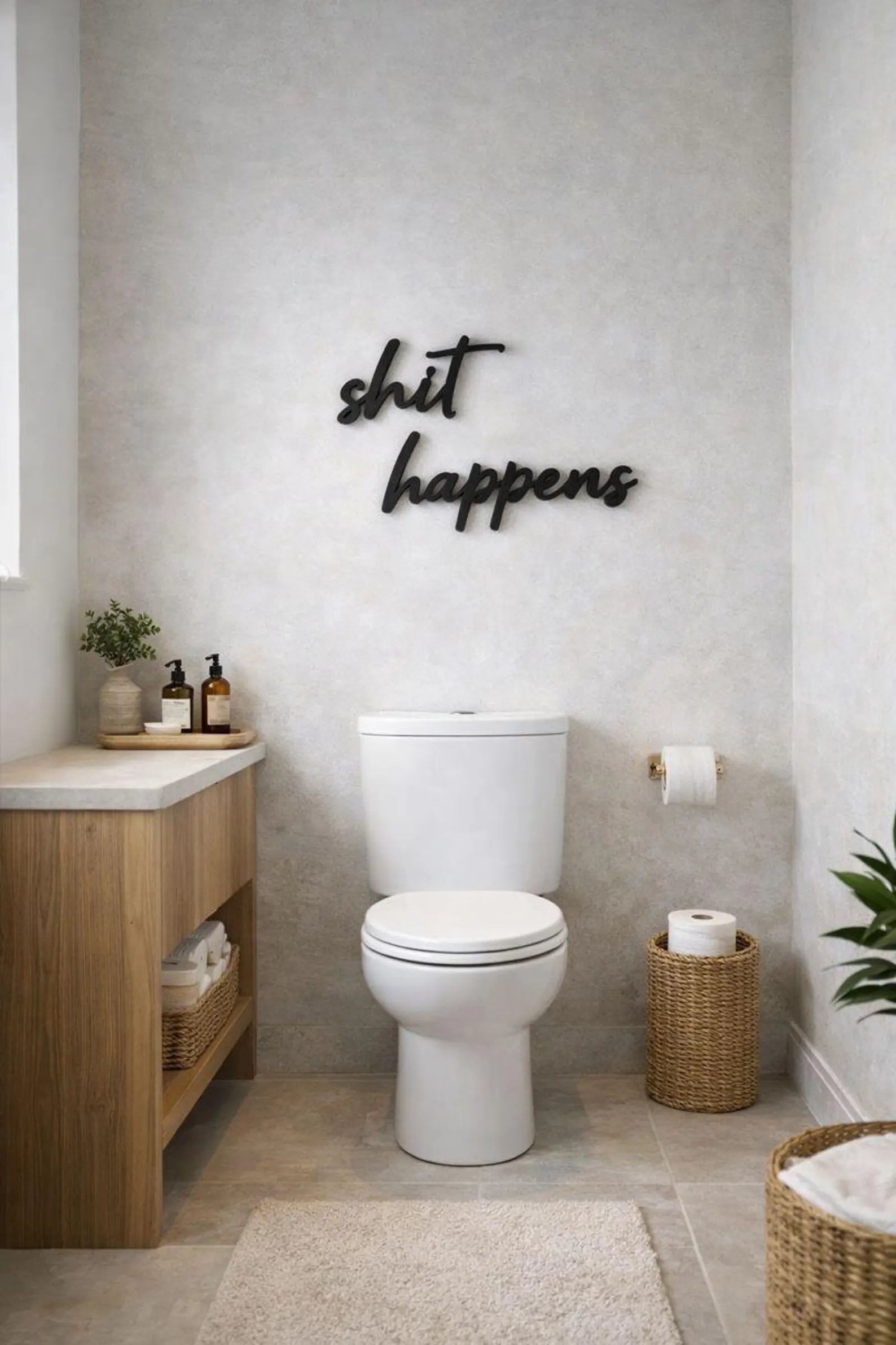 3D Wanddeko „Shit Happens“ – humorvoller Schriftzug für dein Badezimmer