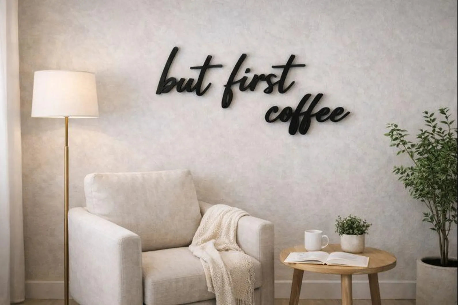 3D Wanddeko „But first Coffee“ – stylischer Schriftzug für dein Zuhause oder Café