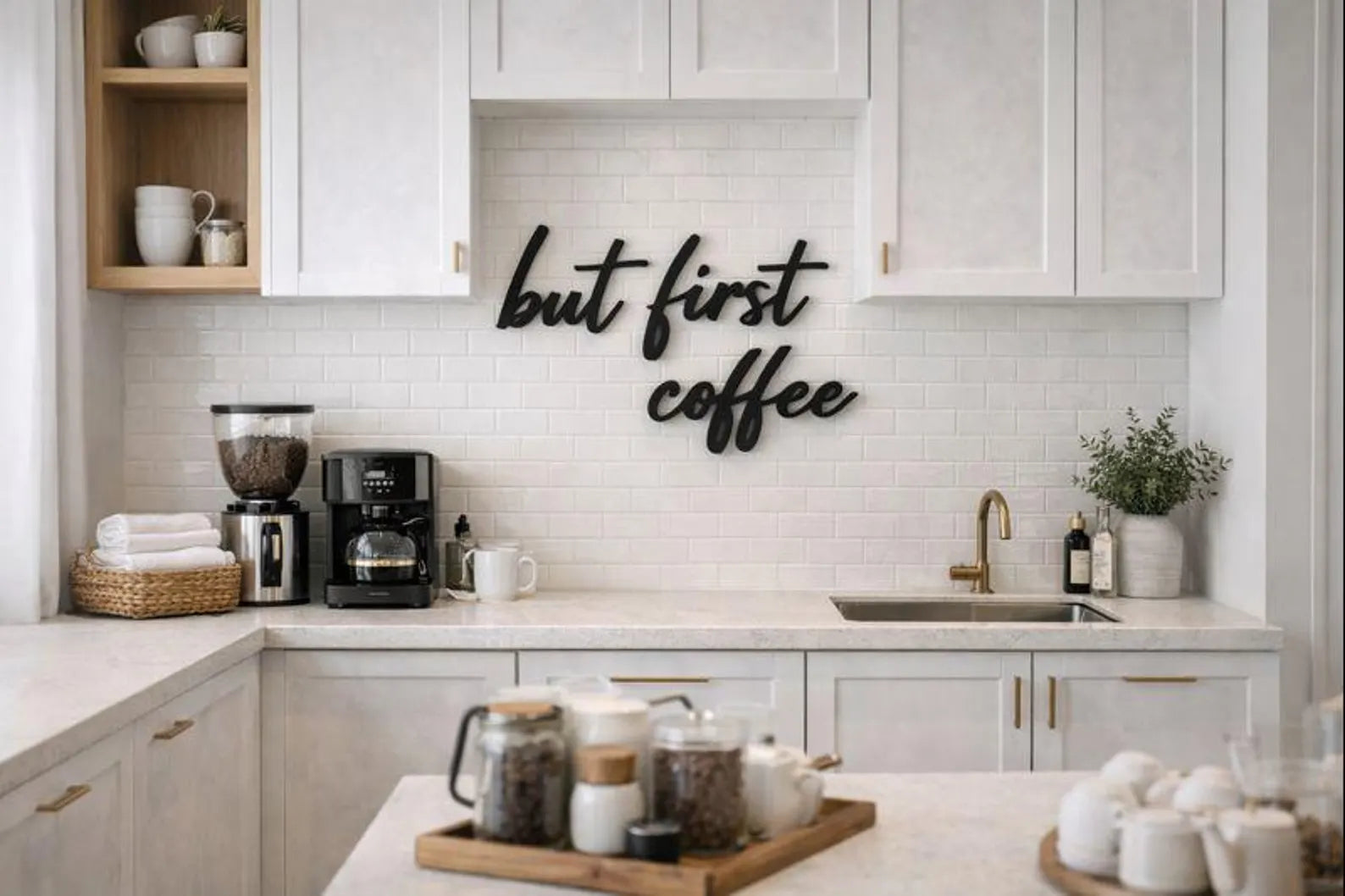 3D Wanddeko „But first Coffee“ – stylischer Schriftzug für dein Zuhause oder Café