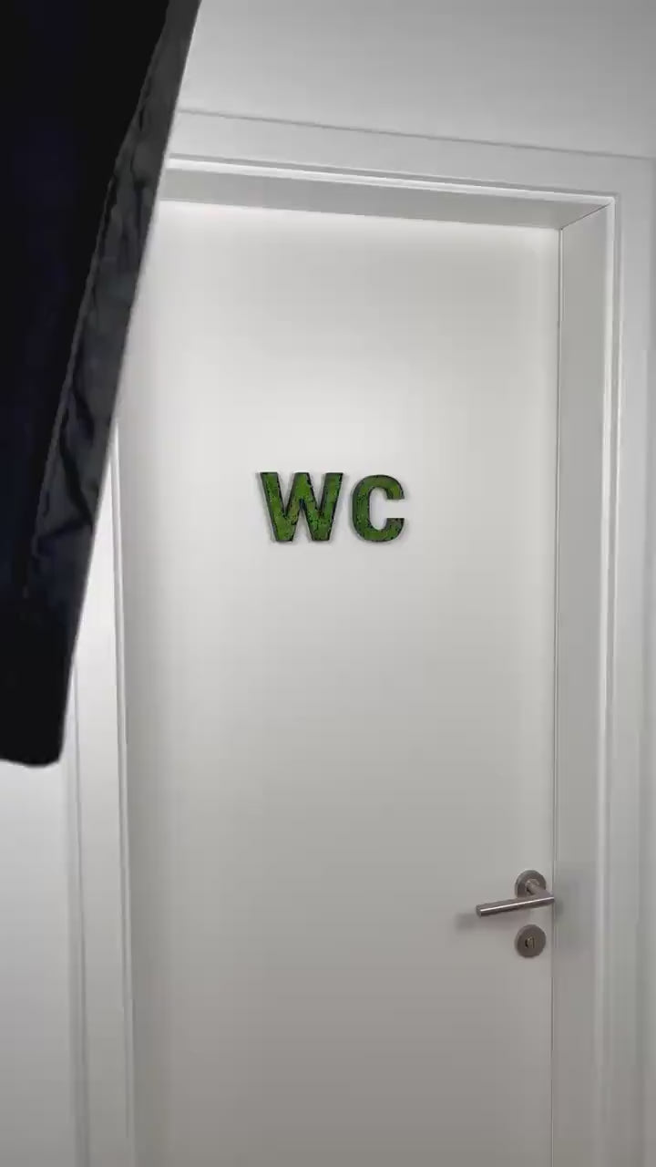 WC Schild mit Moos – 3D Türbeschriftung mit echtem Islandmoos